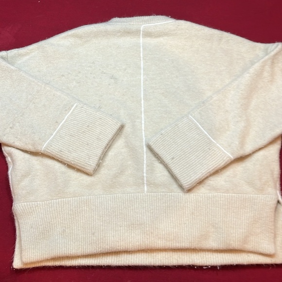 ZARA heavy soft IVORY knit SWEATER PIPING boxy slouchy wool acrylic crew neck Lg - Picture 13 of 15